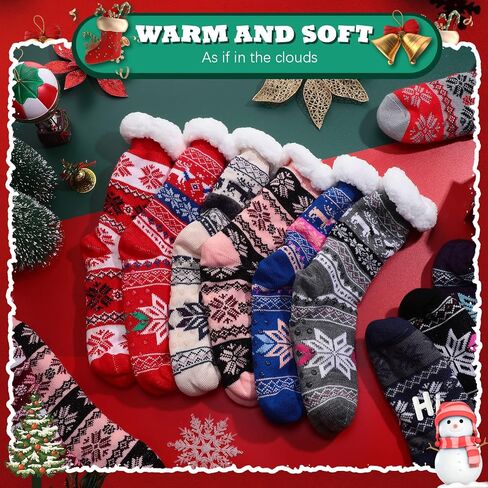 Liitrsh 12 Pairs Slipper Fuzzy Socks Thermal Cozy Slipper Socks Non Slip Winter Warm Soft Fluffy Socks for Winter Holiday Christmas Birthday Gift Women, 12 Styles in Saudi Arabia