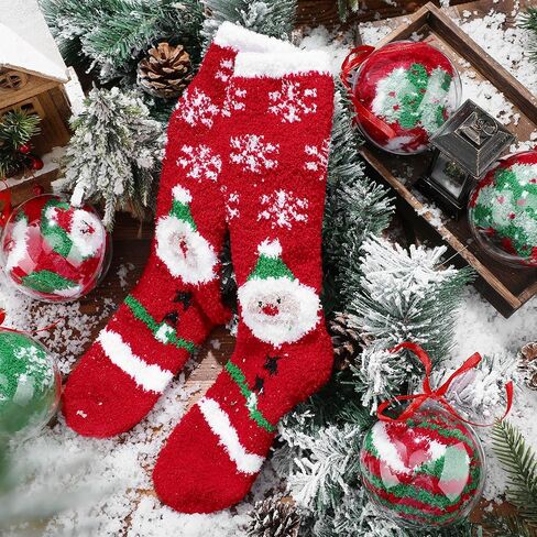 Suhine 12 Pairs Women's Christmas Socks Cartoon Fuzzy Socks Cute Winter Soft Cozy Warm Sleep Socks Colorful Xmas Holiday Slipper Socks for Girl Lady Women Multicolor, Calf Length, Classic Styles, One in Saudi Arabia