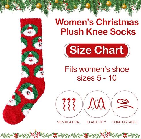 Suhine 12 Pairs Women's Christmas Socks Cartoon Fuzzy Socks Cute Winter Soft Cozy Warm Sleep Socks Colorful Xmas Holiday Slipper Socks for Girl Lady Women Multicolor, Calf Length, Classic Styles, One in Saudi Arabia