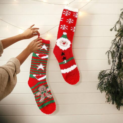 Suhine 12 Pairs Women's Christmas Socks Cartoon Fuzzy Socks Cute Winter Soft Cozy Warm Sleep Socks Colorful Xmas Holiday Slipper Socks for Girl Lady Women Multicolor, Calf Length, Classic Styles, One in Saudi Arabia