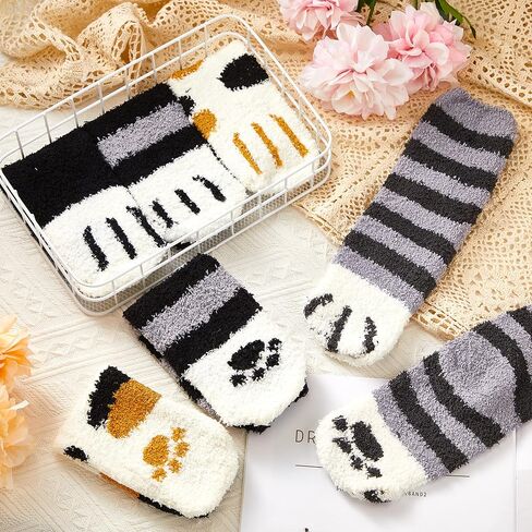 SATINIOR 4 Pairs Cat Claw Socks Paw Socks Sleep Fluffy Socks Fuzzy Slipper Socks Winter Warm Socks for Women in Saudi Arabia