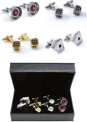 MRCUFF Casino Gambler Card Poker Player Roulette Craps Dice Aces 4 Pairs Cufflinks in Presentation Gift Box & Polishing Cloth in Saudi Arabia