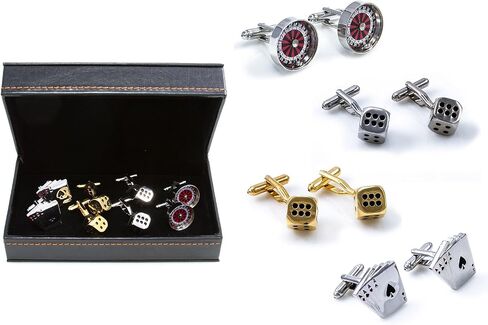 MRCUFF Casino Gambler Card Poker Player Roulette Craps Dice Aces 4 Pairs Cufflinks in Presentation Gift Box & Polishing Cloth in Saudi Arabia