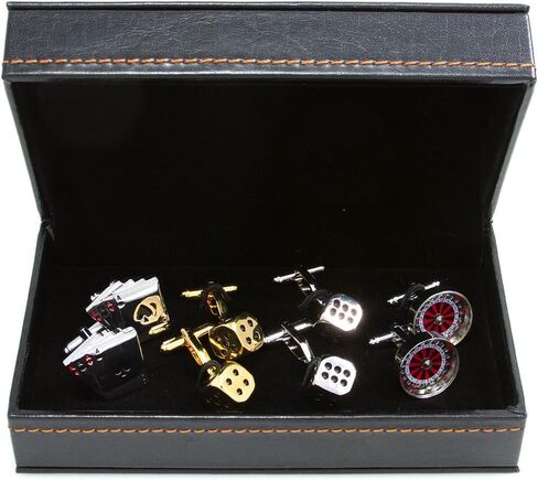 MRCUFF Casino Gambler Card Poker Player Roulette Craps Dice Aces 4 Pairs Cufflinks in Presentation Gift Box & Polishing Cloth in Saudi Arabia