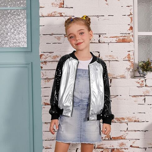 QPANCY Girls Sequin Jacket Kid lightweight Flight Jacket Zip Up Jacket in Kuwait