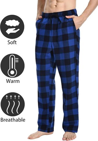 بنطال بيجامة رجالي من Nutria مصنوع من القطن بنسبة 100% منقوش، ناعم ناعم ناعم في فصل الشتاء الدافئ مع جيوب U06 in Kuwait