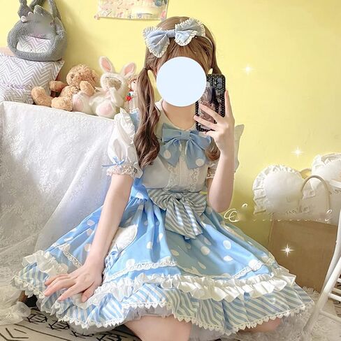 تنورة Boojze للفتيات المراهقات Kawaii منقط على الطراز الياباني تنورة بحمالات عالية الخصر من لوليتا in Kuwait