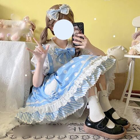 تنورة Boojze للفتيات المراهقات Kawaii منقط على الطراز الياباني تنورة بحمالات عالية الخصر من لوليتا in Kuwait