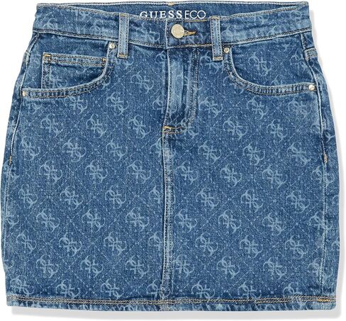 GUESS Girls' Eco Stretch Denim All Over Logo Print Skirt in Saudi Arabia