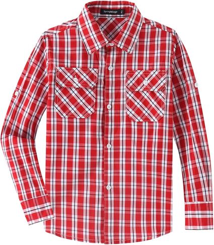 قميص منقوش للأولاد من Spring&Gege بأكمام طويلة وأزرار سفلية (4-14 سنة) in Kuwait