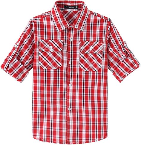 قميص منقوش للأولاد من Spring&Gege بأكمام طويلة وأزرار سفلية (4-14 سنة) in Kuwait