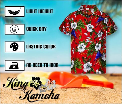 قميص هاواي صيفي غير تقليدي من KING KAMEHA للأطفال الأولاد والبنات وجيب أمامي وأكمام قصيرة عالية جدًا للجنسين طباعة ببغاء الكرز in Kuwait