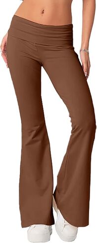 Hafailia Womens Casual Soft Flare Leggings Slim Fit Fold Over Waist Lounge Yoga Pants in Kuwait