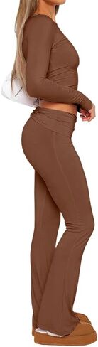 Hafailia Womens Casual Soft Flare Leggings Slim Fit Fold Over Waist Lounge Yoga Pants in Kuwait