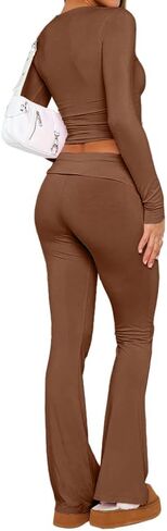 Hafailia Womens Casual Soft Flare Leggings Slim Fit Fold Over Waist Lounge Yoga Pants in Kuwait