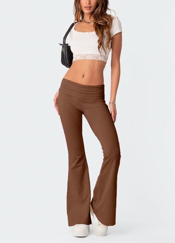 Hafailia Womens Casual Soft Flare Leggings Slim Fit Fold Over Waist Lounge Yoga Pants in Kuwait