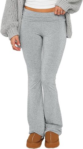 Hafailia Womens Casual Soft Flare Leggings Slim Fit Fold Over Waist Lounge Yoga Pants in Kuwait