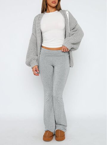 Hafailia Womens Casual Soft Flare Leggings Slim Fit Fold Over Waist Lounge Yoga Pants in Kuwait