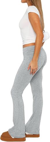 Hafailia Womens Casual Soft Flare Leggings Slim Fit Fold Over Waist Lounge Yoga Pants in Kuwait
