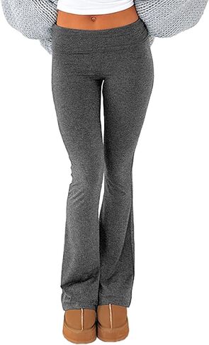 Hafailia Womens Casual Soft Flare Leggings Slim Fit Fold Over Waist Lounge Yoga Pants in Kuwait