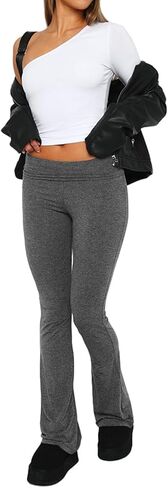 Hafailia Womens Casual Soft Flare Leggings Slim Fit Fold Over Waist Lounge Yoga Pants in Kuwait