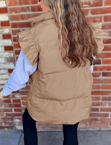 Meyhad Womens Ruffle Sleeve Puffer Vest Padded Gilet Jacket Sleeveless Quilted Outwear Coat in Saudi Arabia