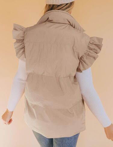 Meyhad Womens Ruffle Sleeve Puffer Vest Padded Gilet Jacket Sleeveless Quilted Outwear Coat in Saudi Arabia