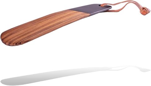 VALENTINO GAREMI Shoehorn – 9.5 Inches Long Genuine Teak Wood & Rubber Black End – Elegant Classic Design & Handcrafted – All Ages Gift Idea – Made in India, Brown, 9.5 Inches Long in Saudi Arabia