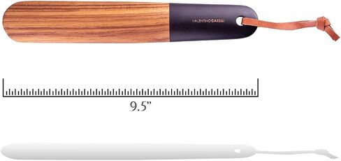 VALENTINO GAREMI Shoehorn – 9.5 Inches Long Genuine Teak Wood & Rubber Black End – Elegant Classic Design & Handcrafted – All Ages Gift Idea – Made in India, Brown, 9.5 Inches Long in Saudi Arabia