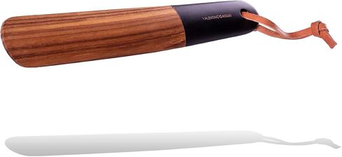 VALENTINO GAREMI Shoehorn – 9.5 Inches Long Genuine Teak Wood & Rubber Black End – Elegant Classic Design & Handcrafted – All Ages Gift Idea – Made in India, Brown, 9.5 Inches Long in Saudi Arabia