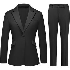 Lamgool Women Suit 2 Pieces Set One Button Lady's Business Formal Peak Lapel Blazer and Pants for Work