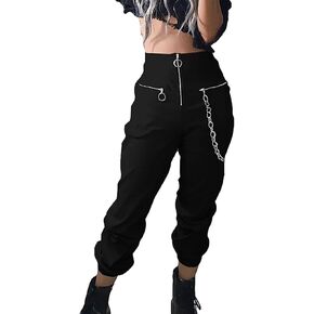 XKBHYD Women's Black and White Multi-Pocket Cargo Pants Jogging Trousers Straight Leg Pants Halloween Pants