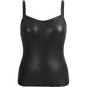 WDIRARA Women's Plus Size V Neck Spaghetti Strap Pu Leather Cami Top Camisole