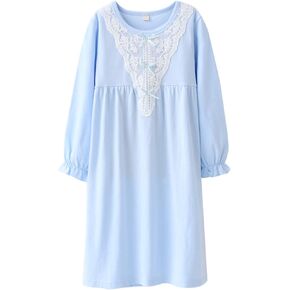 Allmeingeld Girls' Princess Nightgowns Lace Dress 100% Cotton for 3-14 Years