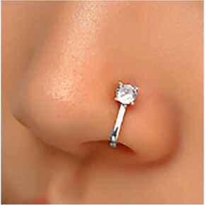 Punk Crystal Nose Ring Gold Cz Dot Clip On Nose Ring Tiny Crystal Non Piercing Nose Ring Rhinestone Nose Ring Hoop Jewelry for Women and Girls Gifts