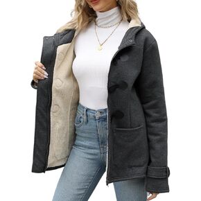 Wyeysyt Women's Fleece Sherpa Lined Toggle Duffle Coat Winter Warm Hooded Jacket Horn Button Casual Sweatshirt Outerwear in Kuwait