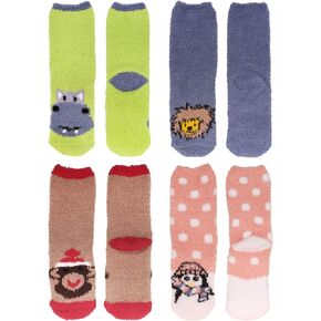 BambooMN Women's Super Soft Cute Fuzzy Cozy Warm Animal Face Indoor Outdoor Cabin Crew Home Socks in Kuwait