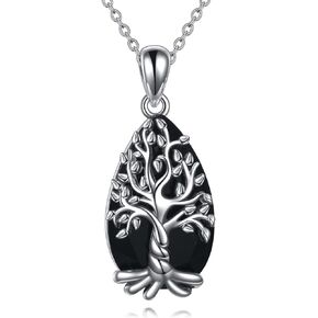 YFN Black Tourmaline Necklace/Labradorite Necklace Sterling Silver Tree of Life Necklace Crystal Healing Necklace Spiritual Protection Jewelry Gifts for Women Men Mother Daughter in Kuwait