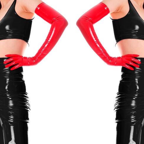 Ferceina Shiny PU Gloves Patent Leather Fashion Shoulder Length Gloves for Evening Party 28 Inch(70cm) in Saudi Arabia