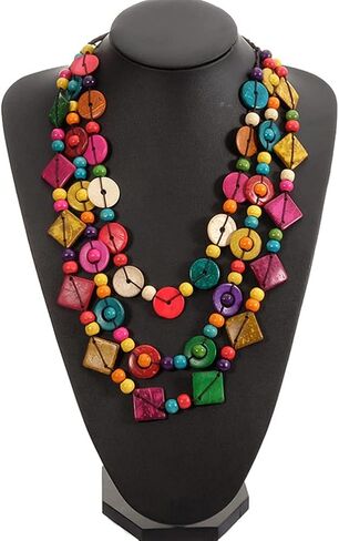 Happyyami بوهيميا مطرز قلادة طبقات بيان طوق قلادة للنساء الهدايا قذيفة قلادة بوهو مكتنزة قلادة in Kuwait