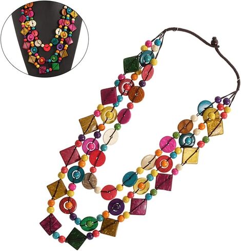 Happyyami بوهيميا مطرز قلادة طبقات بيان طوق قلادة للنساء الهدايا قذيفة قلادة بوهو مكتنزة قلادة in Kuwait