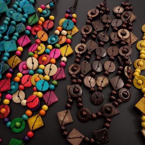 Happyyami بوهيميا مطرز قلادة طبقات بيان طوق قلادة للنساء الهدايا قذيفة قلادة بوهو مكتنزة قلادة in Kuwait