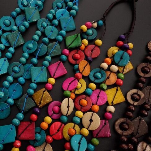 Happyyami بوهيميا مطرز قلادة طبقات بيان طوق قلادة للنساء الهدايا قذيفة قلادة بوهو مكتنزة قلادة in Kuwait