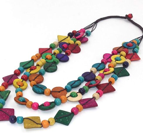 Happyyami بوهيميا مطرز قلادة طبقات بيان طوق قلادة للنساء الهدايا قذيفة قلادة بوهو مكتنزة قلادة in Kuwait