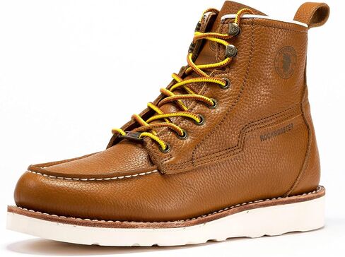 ROCKROOSTER Trinidad 6" Wedge Boots for Men, Soft Moc Toe Lightweight Brown Heritage Work Boots VAP2306 in Kuwait