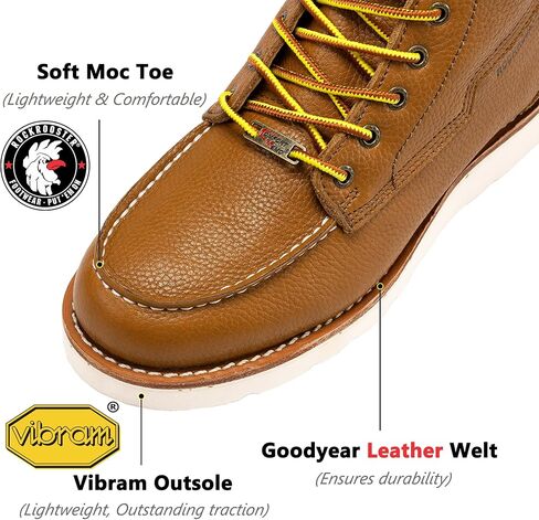 ROCKROOSTER Trinidad 6" Wedge Boots for Men, Soft Moc Toe Lightweight Brown Heritage Work Boots VAP2306 in Kuwait