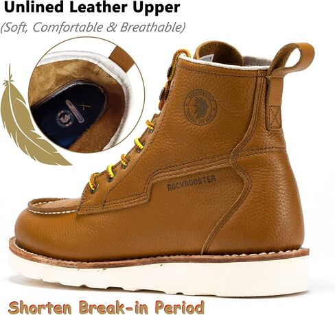 ROCKROOSTER Trinidad 6" Wedge Boots for Men, Soft Moc Toe Lightweight Brown Heritage Work Boots VAP2306 in Kuwait