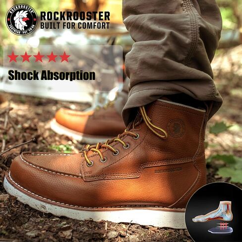 ROCKROOSTER Trinidad 6" Wedge Boots for Men, Soft Moc Toe Lightweight Brown Heritage Work Boots VAP2306 in Kuwait