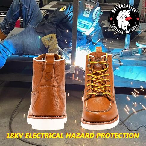 ROCKROOSTER Trinidad 6" Wedge Boots for Men, Soft Moc Toe Lightweight Brown Heritage Work Boots VAP2306 in Kuwait