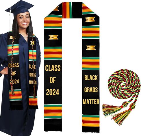 2 Pcs Graduation Stole Kente Set Class of 2024 Grads Single Kente Honor Cord Black Girl Graduation Stole Sash African Graduation Stole for Adult College Unisex Grads Celebrate in Saudi Arabia